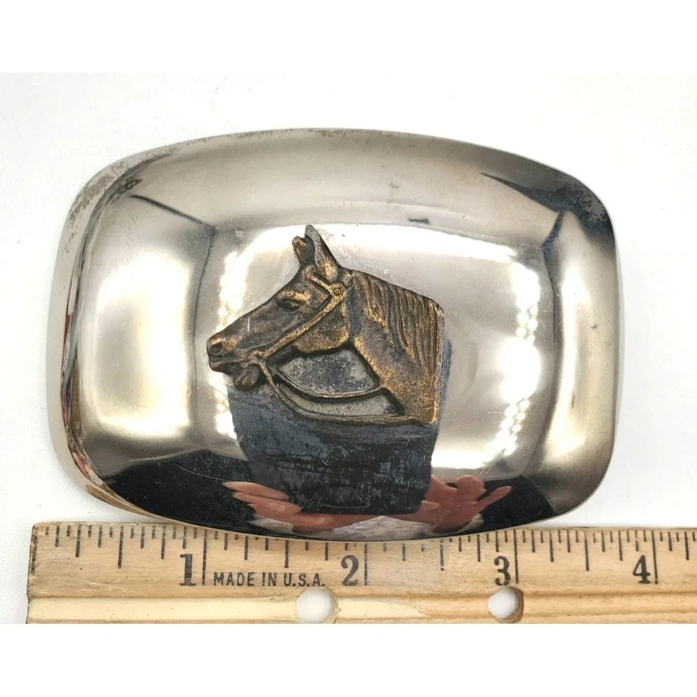 Vintage‎ Horse Head Equestrian Silver Tone Belt Buckle